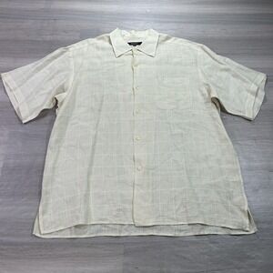 Bernini Shirt Mens 2XL Beige Linen Short Sleeve Button Front Made Italy